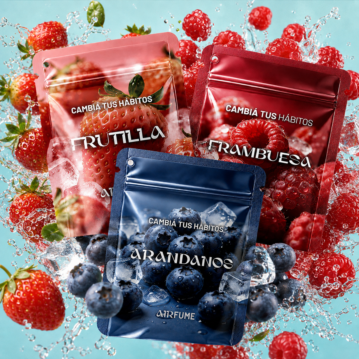 Pack Frutos Del Bosque - AirFume™ 3 Sobres de Sabor (1 Sobre de sabor Arandanos+ 1 Sobre de sabor Frambuesa+ 1 Sobre sabor de Frutilla)