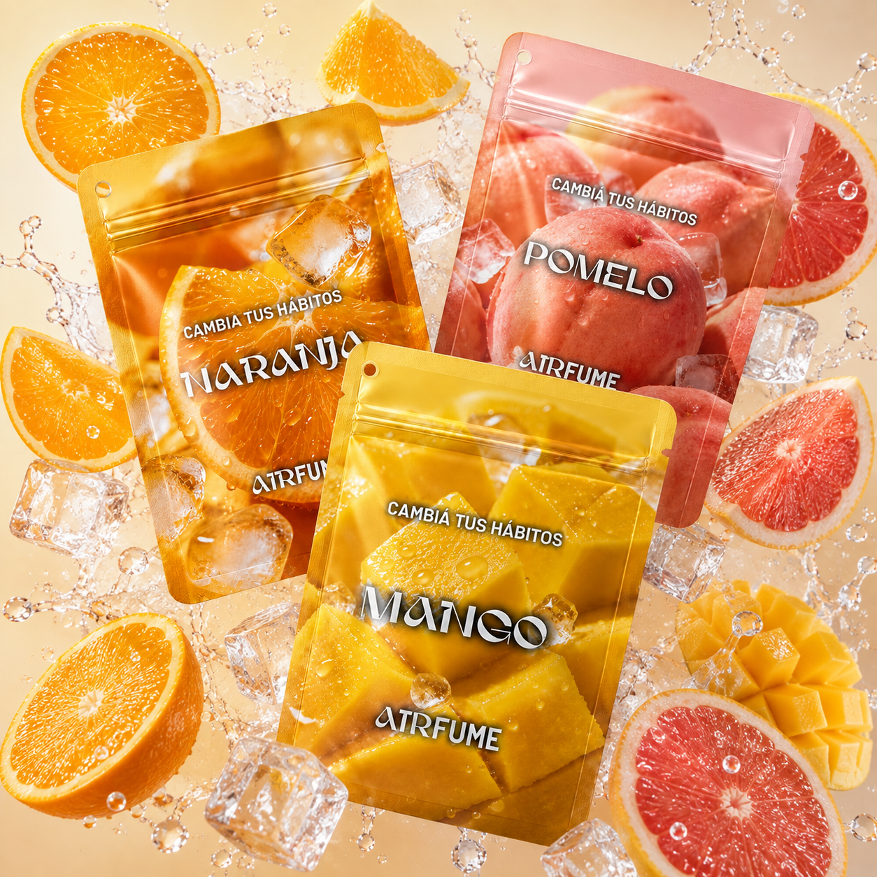 Pack Frutal - AirFume™ 3 Sobres de Sabor (1 Sobre de sabor Naranja + 1 Sobre de sabor Mango + 1 Sobre sabor de Pomelo)