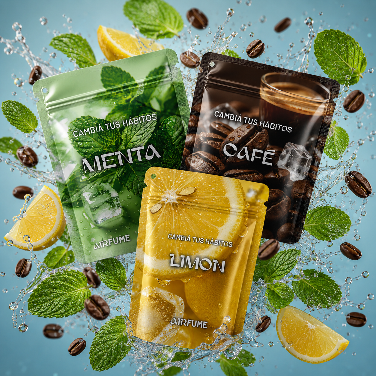 Pack Senior - AirFume™ 3 Sobres de Sabor (1 Sobre de sabor Menta+ 1 Sobre de sabor Cafe + 1 Sobre sabor de Limon)